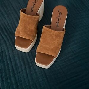 Free People Tan and White Suede Mules